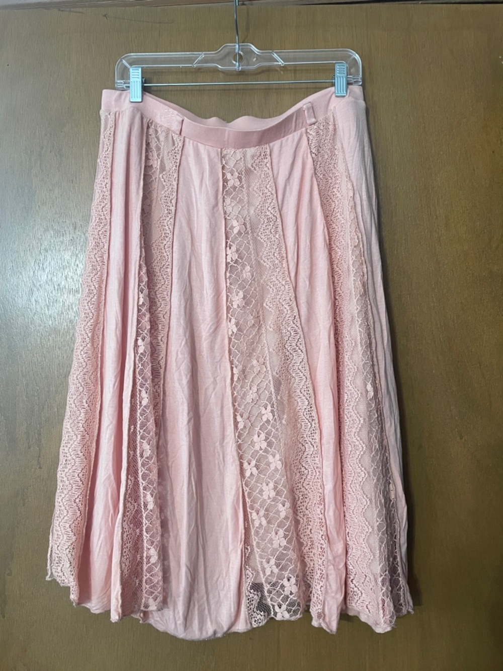 Lapis Blush Pink Lace-Panel Midi Skirt
